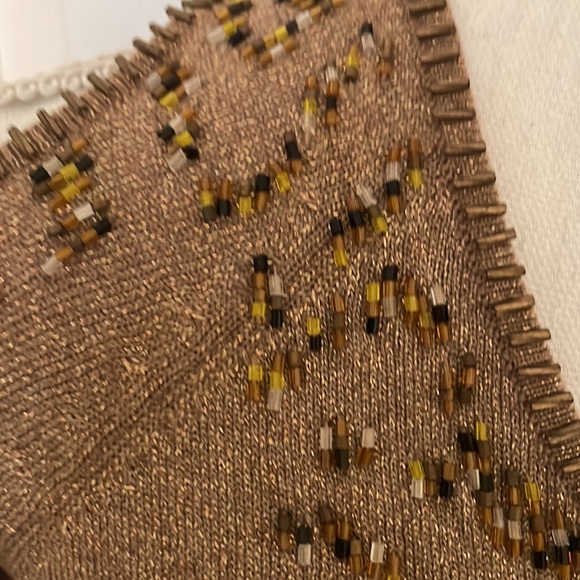 NWOT Caché Vintage Gold Metallic Cold Shoulder Embellished Sweater - Picture 7 of 10